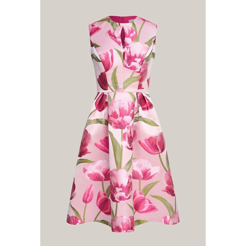 Elegant Kay Unger Farryn Pink Floral Cocktail Midi Dress Size 10 (New) - Picture 3 of 8